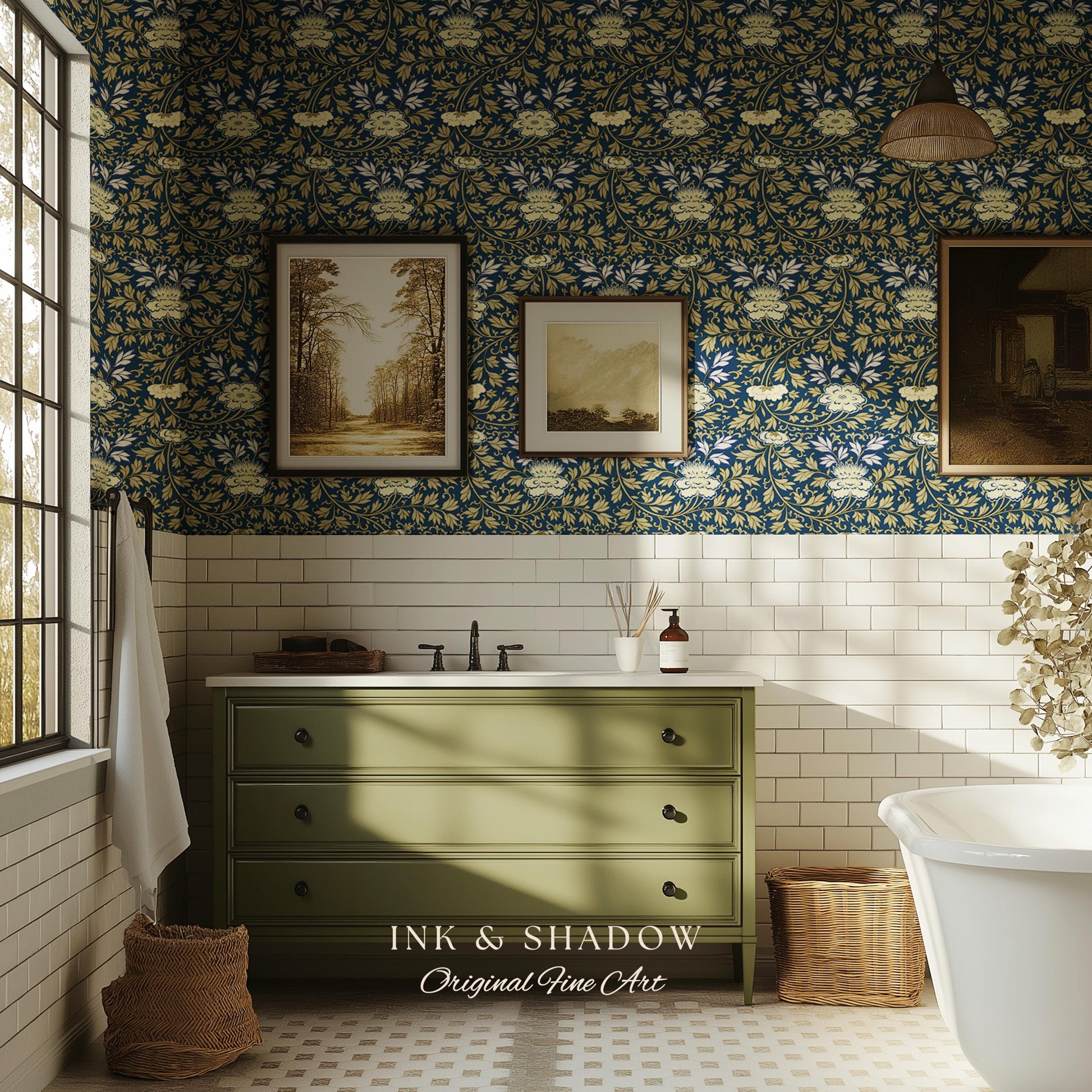 Old World Scrolling Vines Wallpaper | Historic Inspired European Wall Art Peel and Stick Victorian Aesthetic Maximalist Living Room