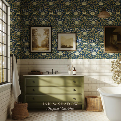 Old World Scrolling Vines Wallpaper | Historic Inspired European Wall Art Peel and Stick Victorian Aesthetic Maximalist Living Room
