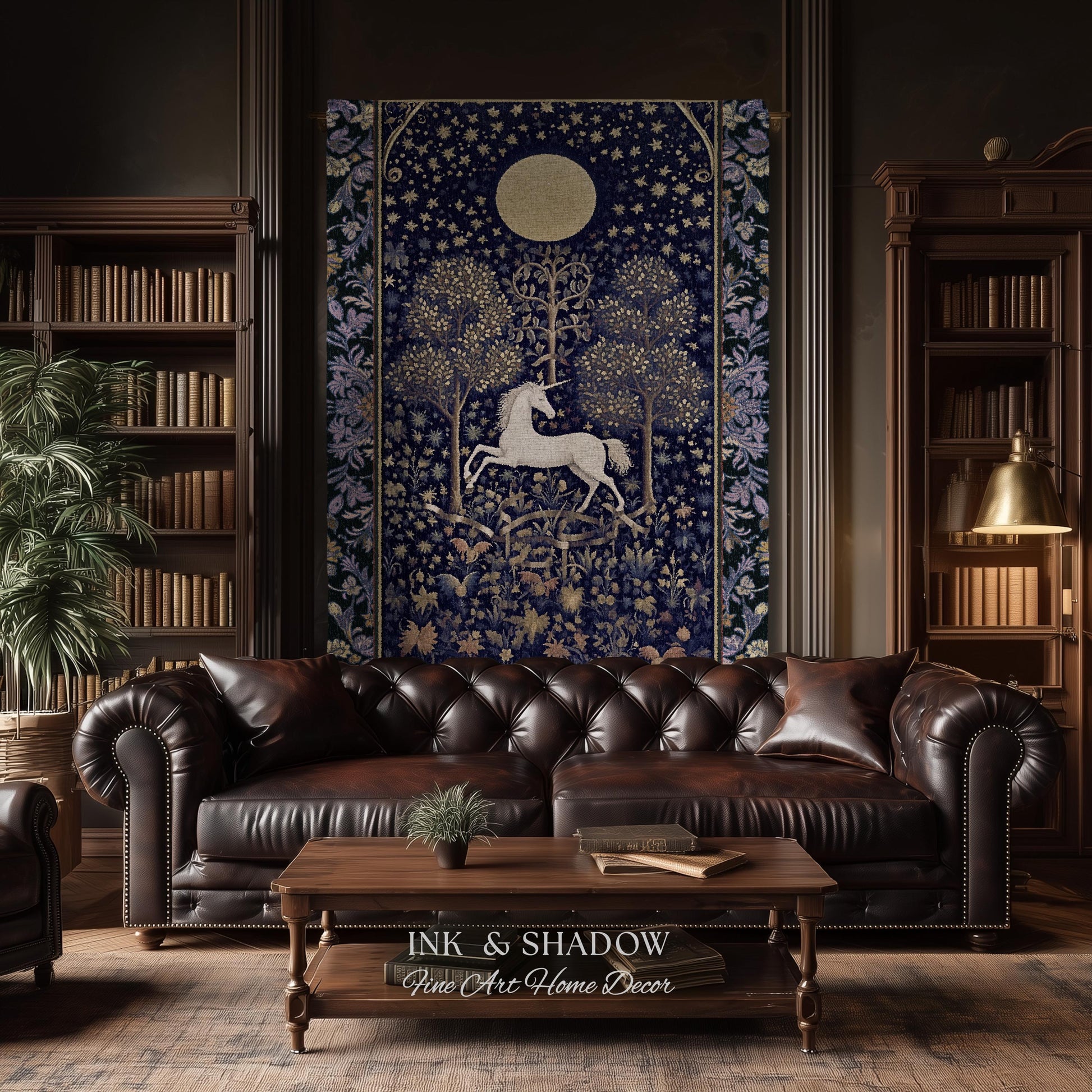 Medieval Fairytale Unicorn Tapestry | Gothic Whimsical Eclectic Fairycore Woven Blanket Victorian Gothic Dark Floral Decor French Baroque |