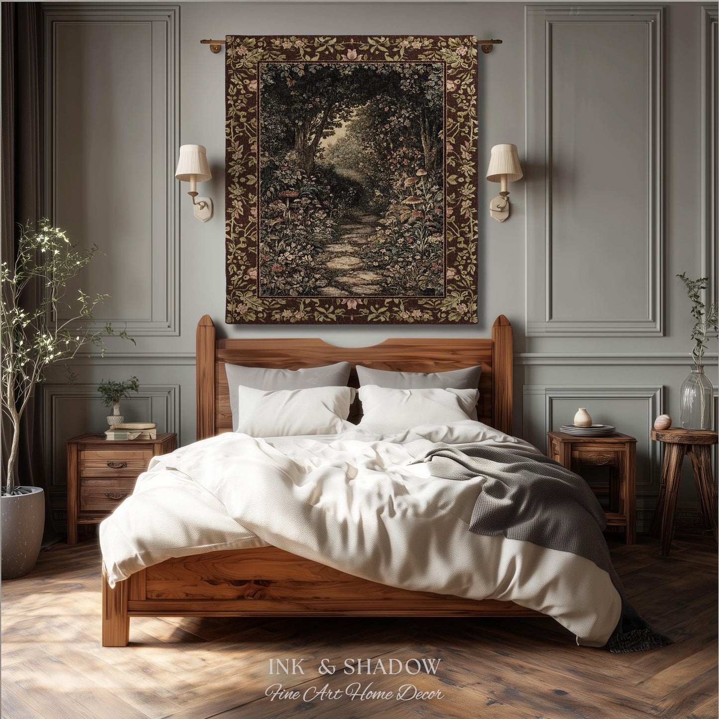 Fairy Ethereal Forest Tapestry Blanket Mystic Dark Academia Folklore Inspired, Magical Medieval Forestcore Botanical Woodland Woven Throw