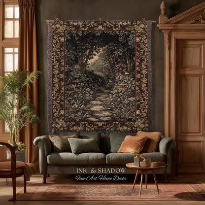 Fairy Ethereal Forest Tapestry Blanket Mystic Dark Academia Folklore Inspired, Magical Medieval Forestcore Botanical Woodland Woven Throw