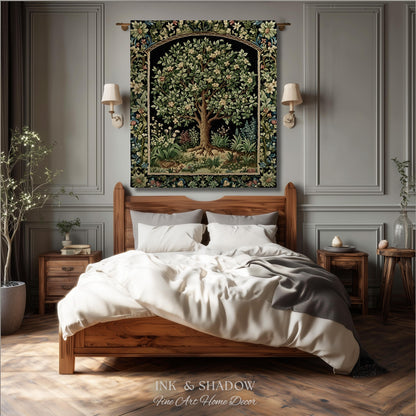 Tree Of Life Woven Blanket | William Morris Inspired Throw Botanical Tapestry Medieval Aesthetic Nordic Tapestry Renaissance Room Decor |
