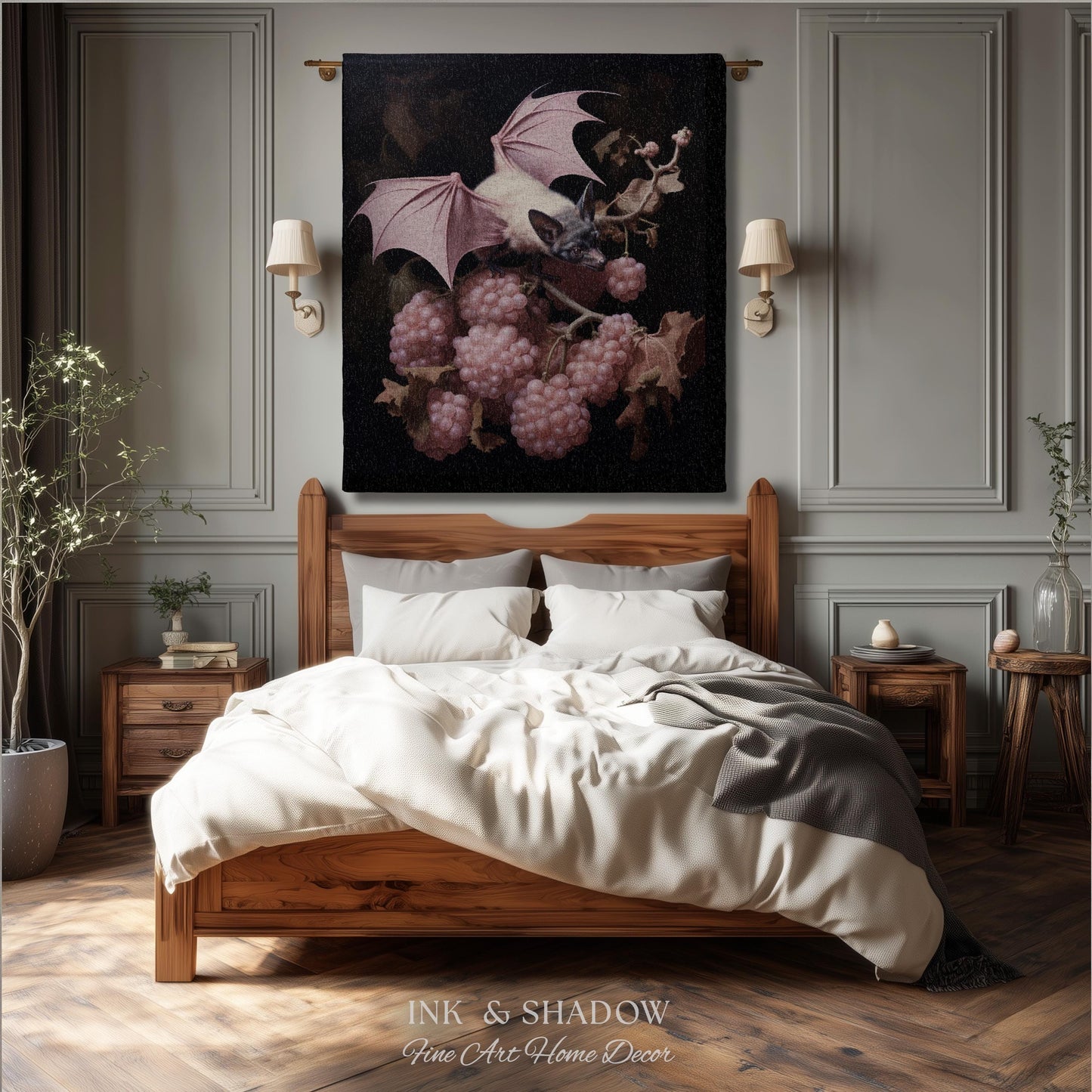Mauve Pink Bat Tapestry Woven Throw Blanket Pastel Decor Halloween | Bat Tapestry Pastel Goth Art Gothic Decor Tapestry Woven Wall Hanging |