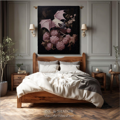 Mauve Pink Bat Tapestry Woven Throw Blanket Pastel Decor Halloween | Bat Tapestry Pastel Goth Art Gothic Decor Tapestry Woven Wall Hanging |