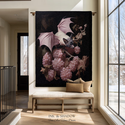 Mauve Pink Bat Tapestry Woven Throw Blanket Pastel Decor Halloween | Bat Tapestry Pastel Goth Art Gothic Decor Tapestry Woven Wall Hanging |