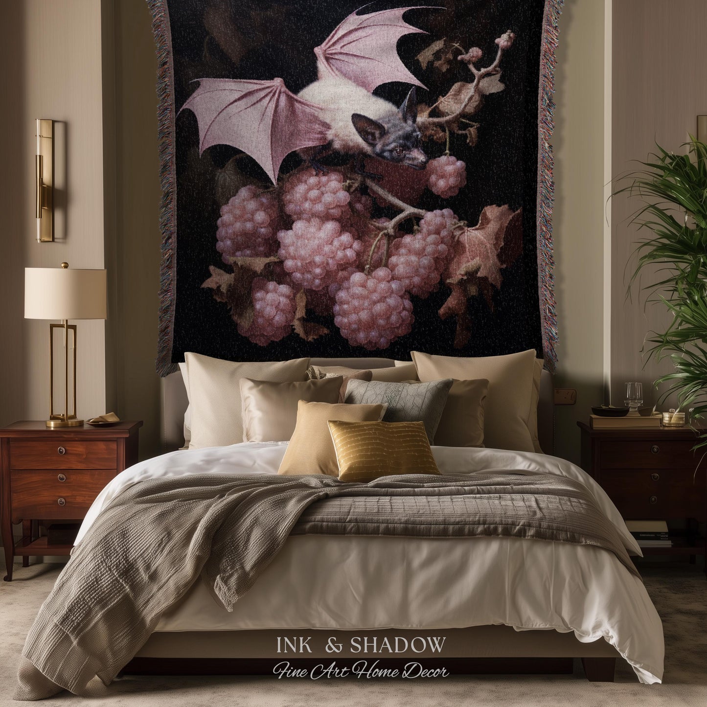 Mauve Pink Bat Tapestry Woven Throw Blanket Pastel Decor Halloween | Bat Tapestry Pastel Goth Art Gothic Decor Tapestry Woven Wall Hanging |