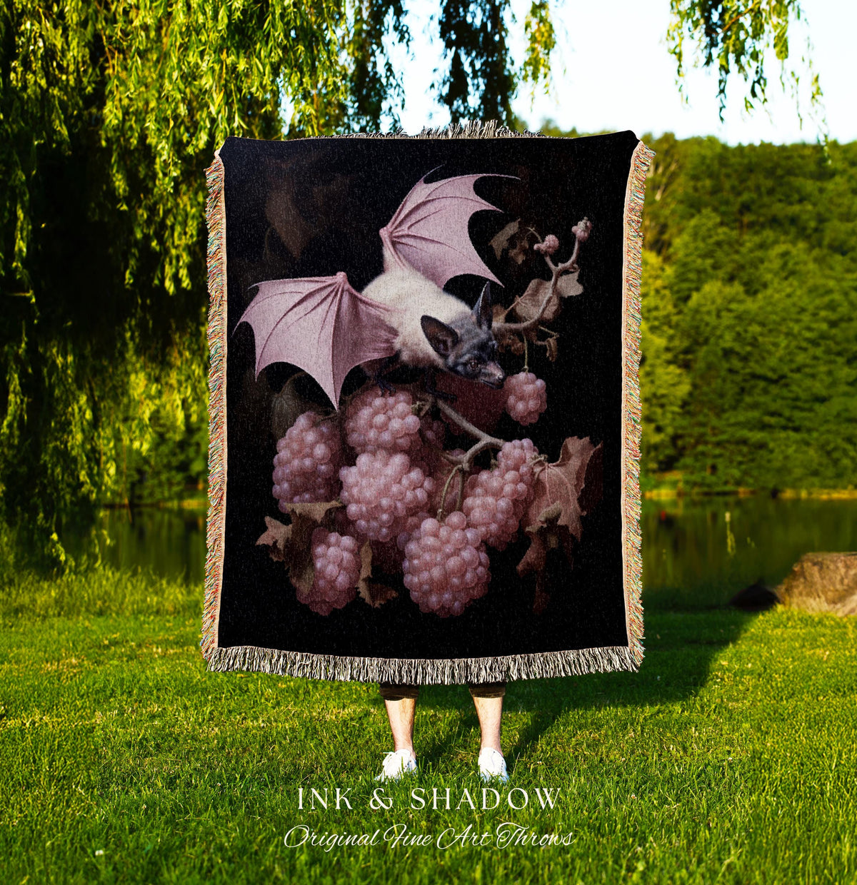 Mauve Pink Bat Tapestry Woven Throw Blanket Pastel Decor Halloween | Bat Tapestry Pastel Goth Art Gothic Decor Tapestry Woven Wall Hanging |