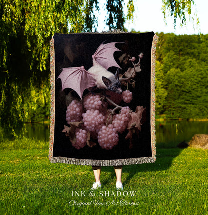 Mauve Pink Bat Tapestry Woven Throw Blanket Pastel Decor Halloween | Bat Tapestry Pastel Goth Art Gothic Decor Tapestry Woven Wall Hanging |