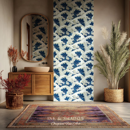 The Great Wave off Kanagawa Wallpaper | Japanese Woodblock Hokusai-Inspired Seascape Fine Art Japonisme Maximalist Peel and Stick Pattern