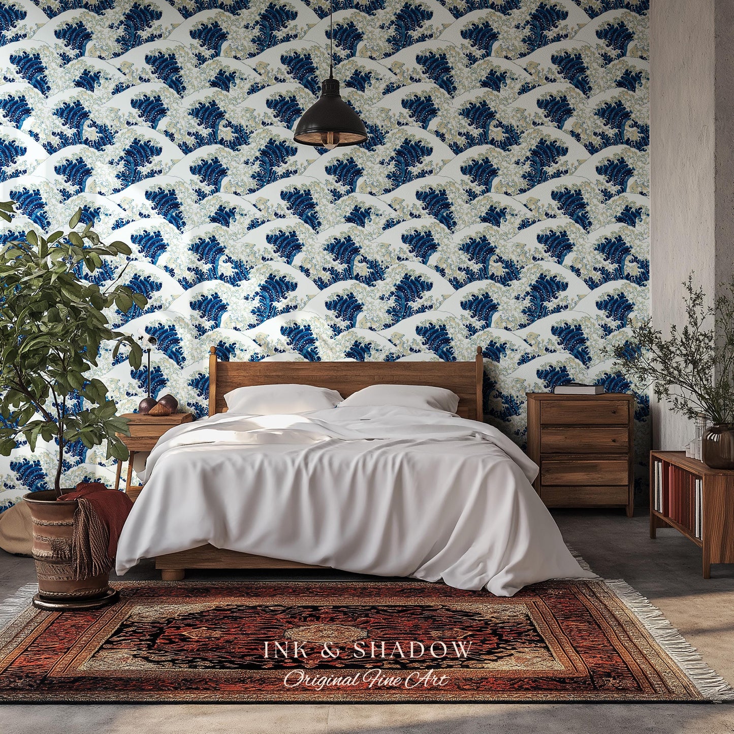 The Great Wave off Kanagawa Wallpaper | Japanese Woodblock Hokusai-Inspired Seascape Fine Art Japonisme Maximalist Peel and Stick Pattern