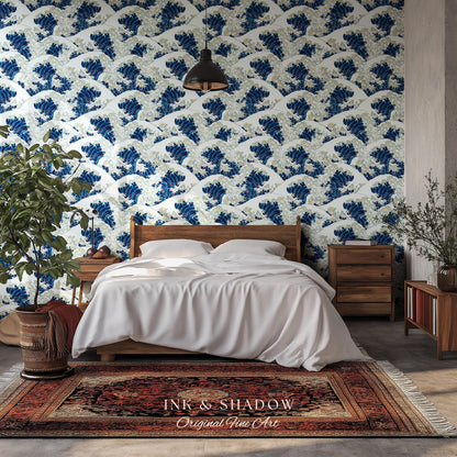 The Great Wave off Kanagawa Wallpaper | Japanese Woodblock Hokusai-Inspired Seascape Fine Art Japonisme Maximalist Peel and Stick Pattern