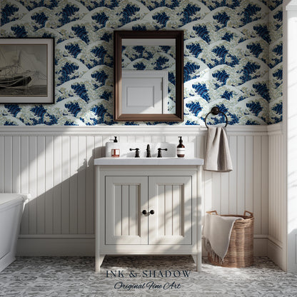 The Great Wave off Kanagawa Wallpaper | Japanese Woodblock Hokusai-Inspired Seascape Fine Art Japonisme Maximalist Peel and Stick Pattern