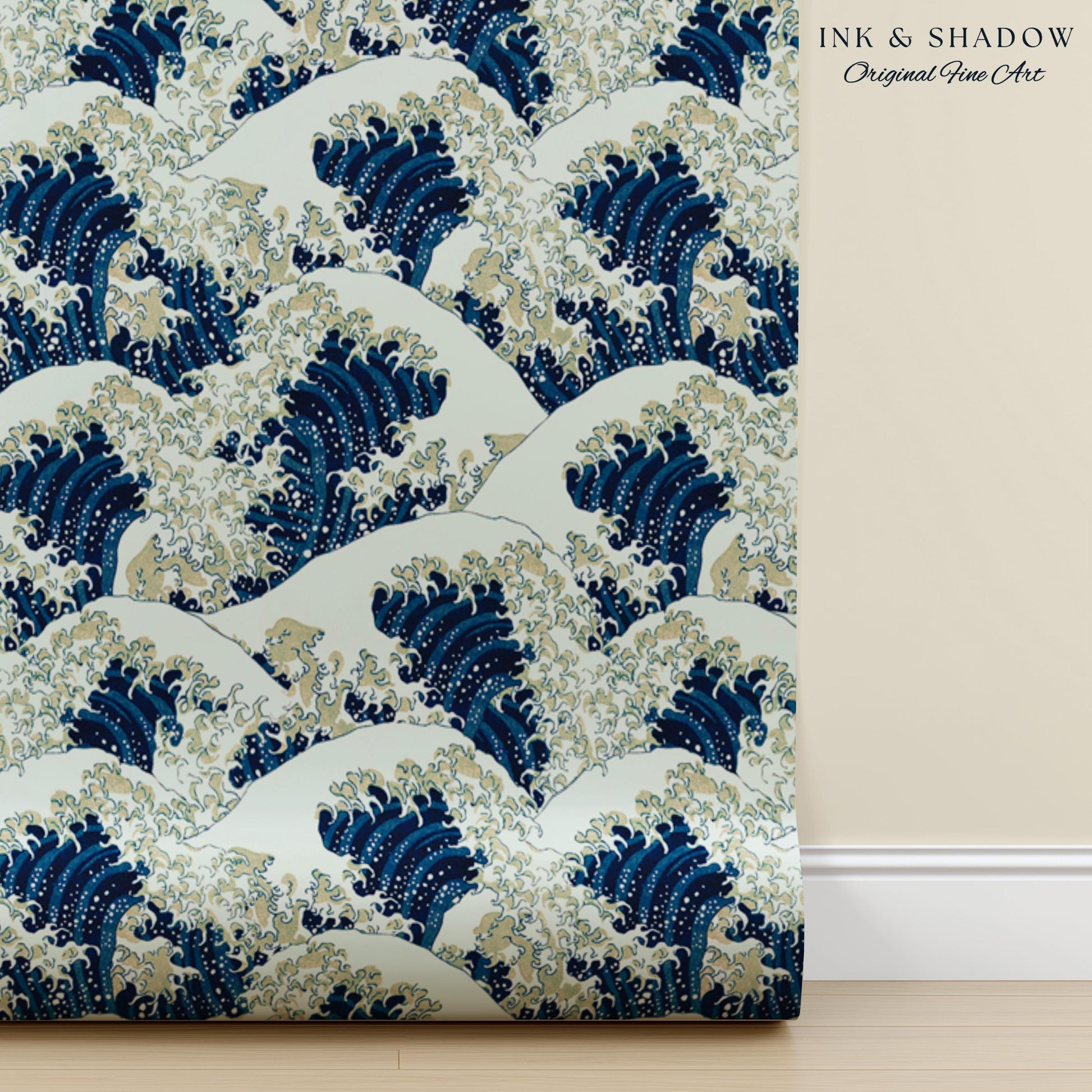 The Great Wave off Kanagawa Wallpaper | Japanese Woodblock Hokusai-Inspired Seascape Fine Art Japonisme Maximalist Peel and Stick Pattern
