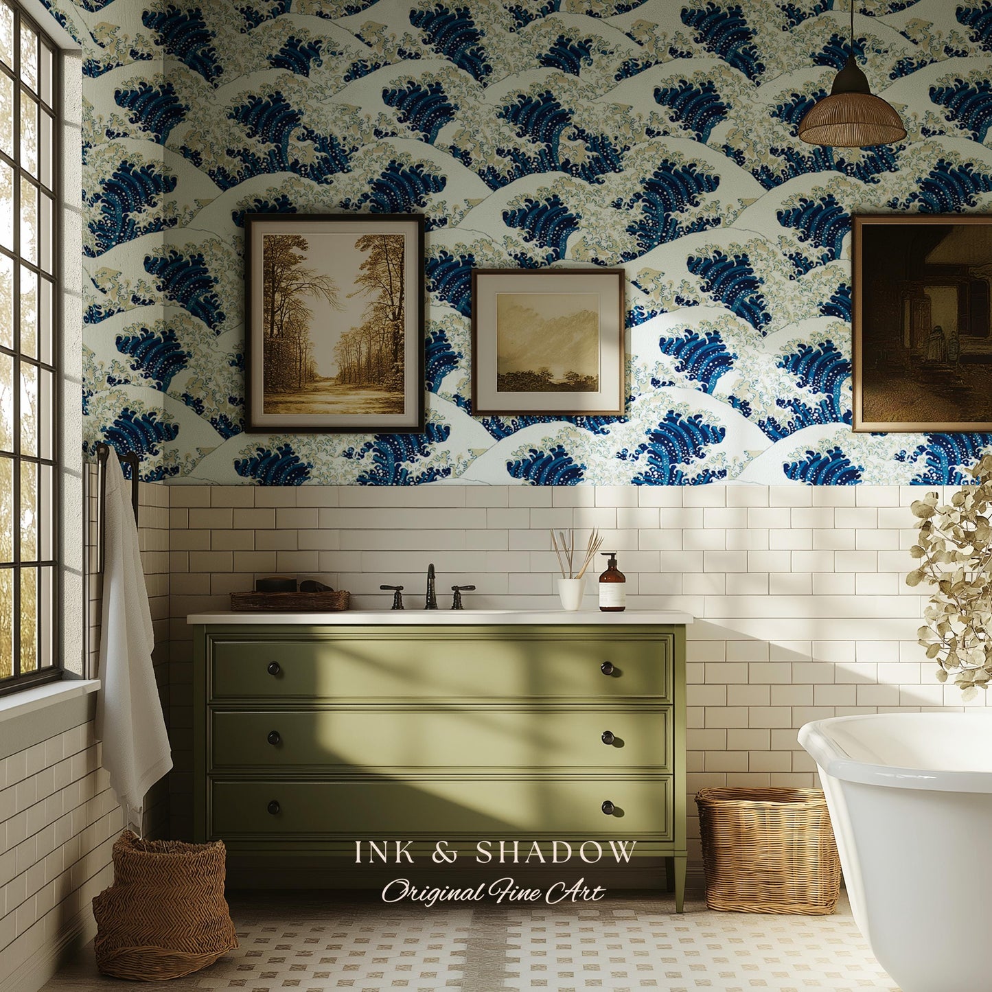 The Great Wave off Kanagawa Wallpaper | Japanese Woodblock Hokusai-Inspired Seascape Fine Art Japonisme Maximalist Peel and Stick Pattern