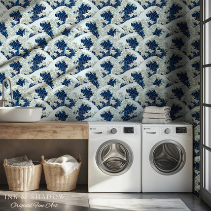 The Great Wave off Kanagawa Wallpaper | Japanese Woodblock Hokusai-Inspired Seascape Fine Art Japonisme Maximalist Peel and Stick Pattern