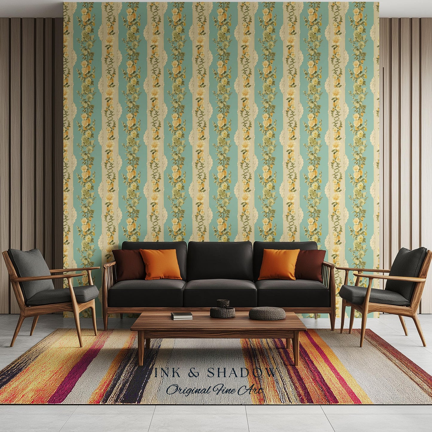 Victorian Ribbon Stripe Floral Wallpaper | French Parlor Panel Rococo Revival Peel and Stick Boudoir Wall Art Grandmillenial Romantic Decor