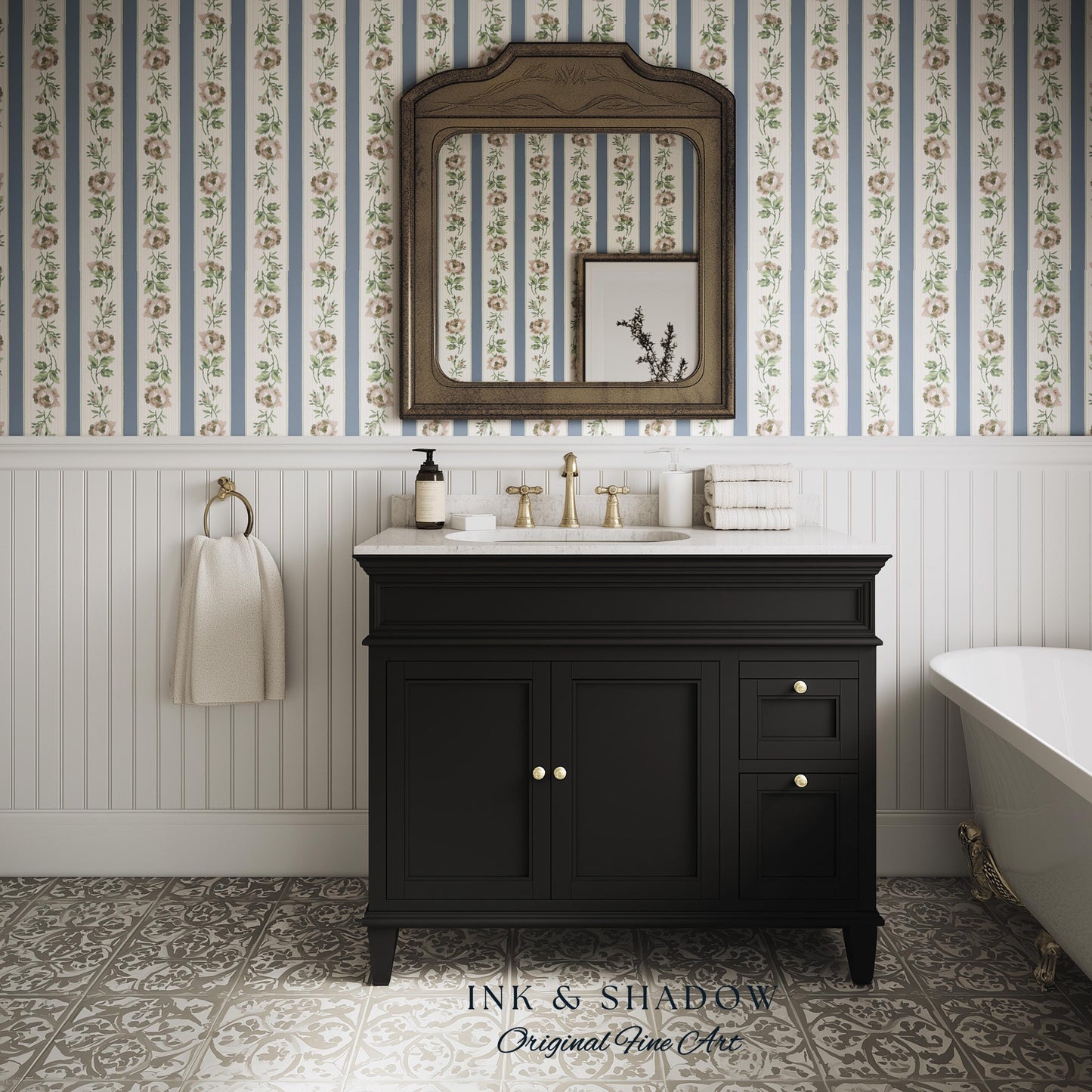 Soft Pastoral English Manor Wallpaper | Grandmillenial Feminine Ribbon Stripe Pastel Heirloom French Country Peel and Stick Bedroom Textiles