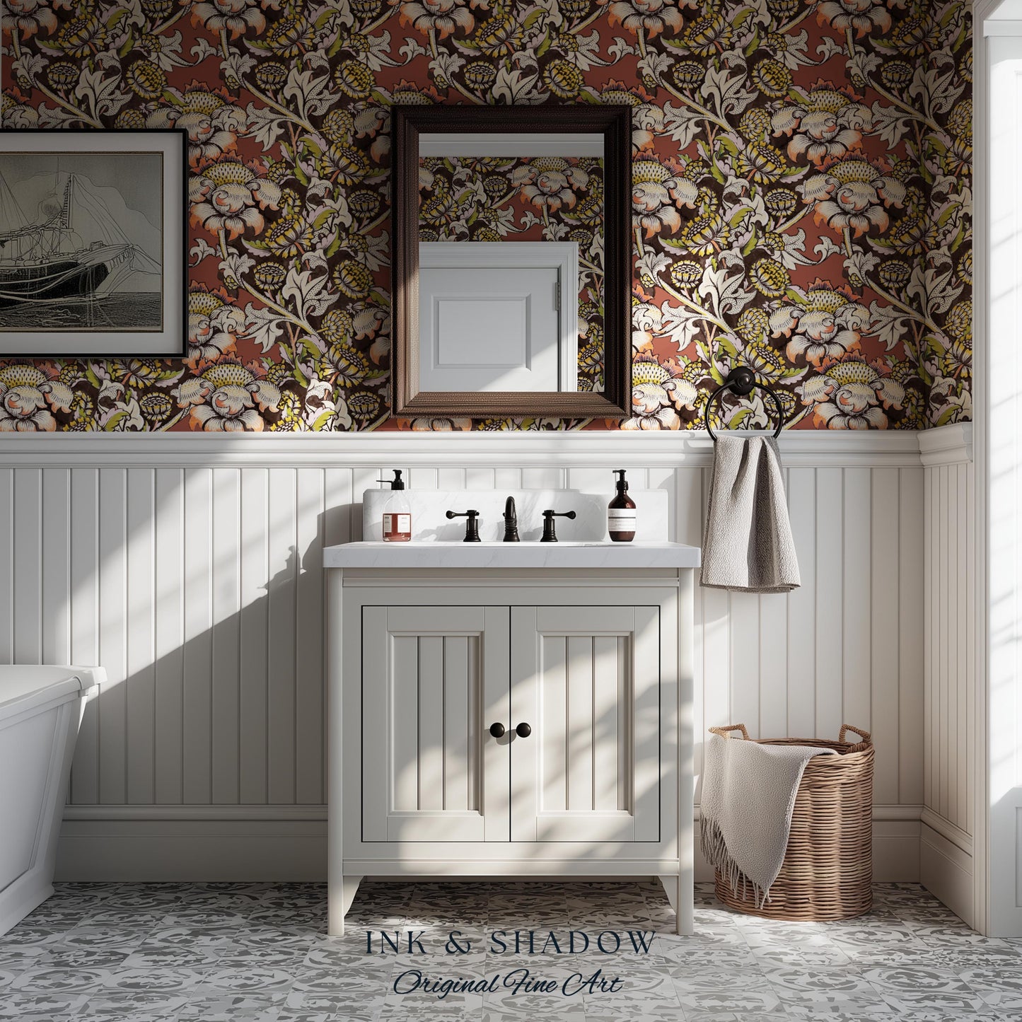 Autumn Maximalist Old-World Wallpaper | Library English Decorative Textile William Morris Bedroom Renter Friendly Arts and Crafts Design