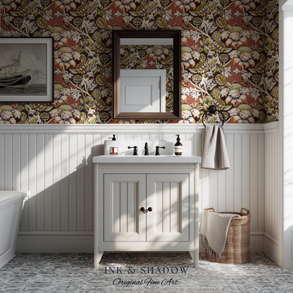 Autumn Maximalist Old-World Wallpaper | Library English Decorative Textile William Morris Bedroom Renter Friendly Arts and Crafts Design