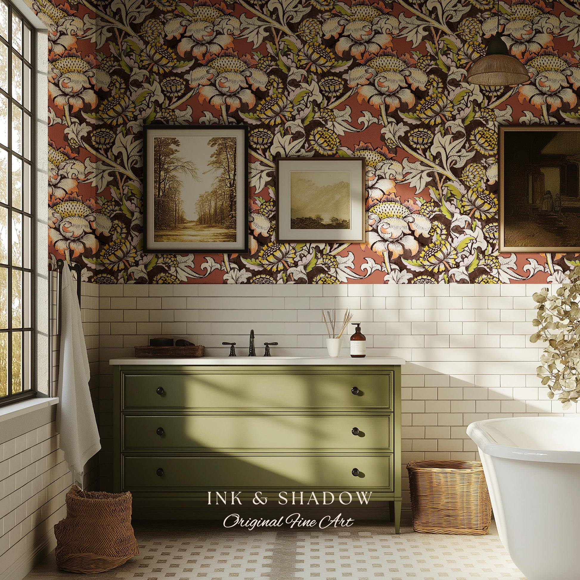 Autumn Maximalist Old-World Wallpaper | Library English Decorative Textile William Morris Bedroom Renter Friendly Arts and Crafts Design