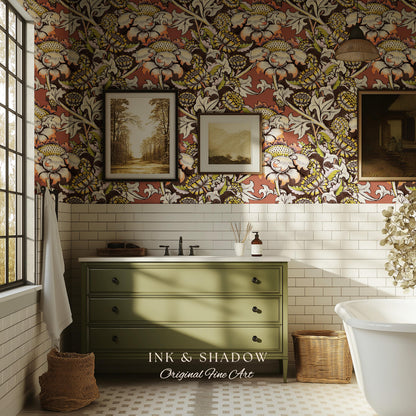 Autumn Maximalist Old-World Wallpaper | Library English Decorative Textile William Morris Bedroom Renter Friendly Arts and Crafts Design