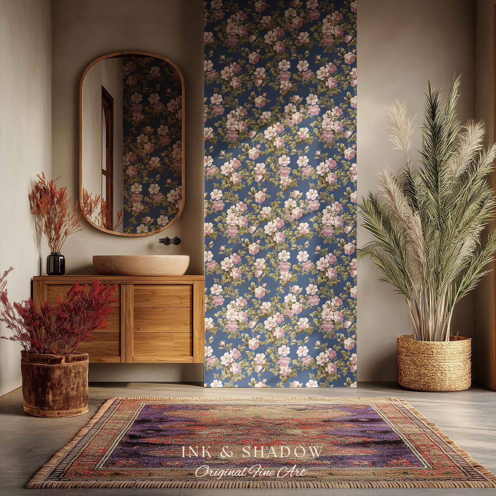 Traditional Cottage Rose Wallpaper | Soft Clustered Florals English Country Bedroom 19th Century Parlor Room Renter Friendly Chintz Wall