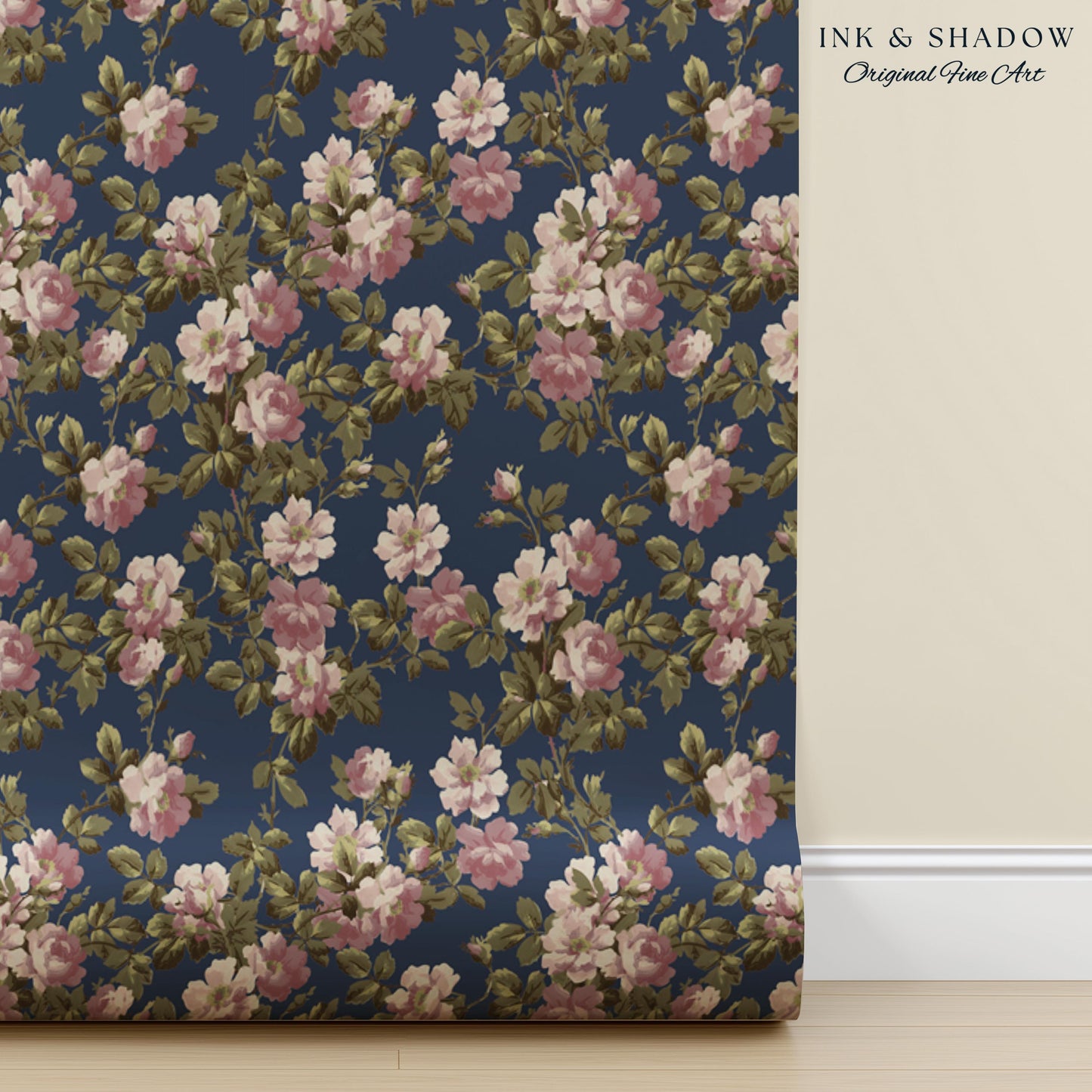 Traditional Cottage Rose Wallpaper | Soft Clustered Florals English Country Bedroom 19th Century Parlor Room Renter Friendly Chintz Wall
