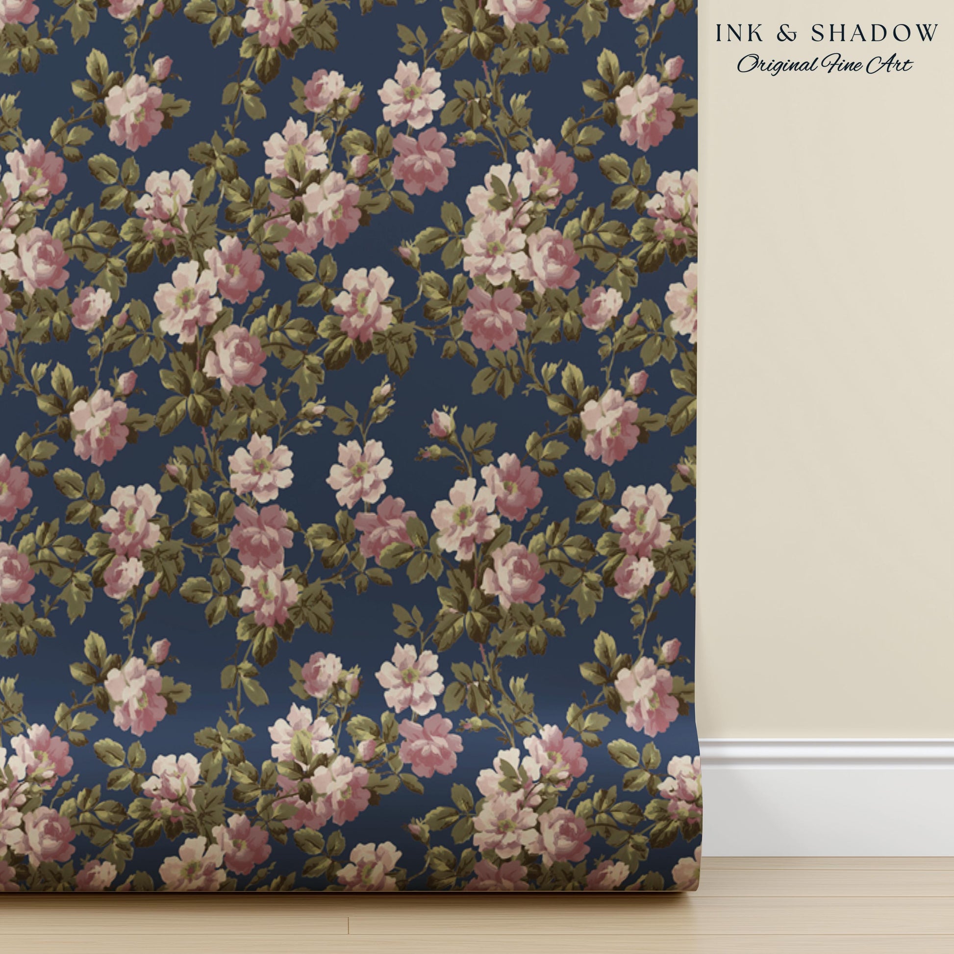 Traditional Cottage Rose Wallpaper | Soft Clustered Florals English Country Bedroom 19th Century Parlor Room Renter Friendly Chintz Wall