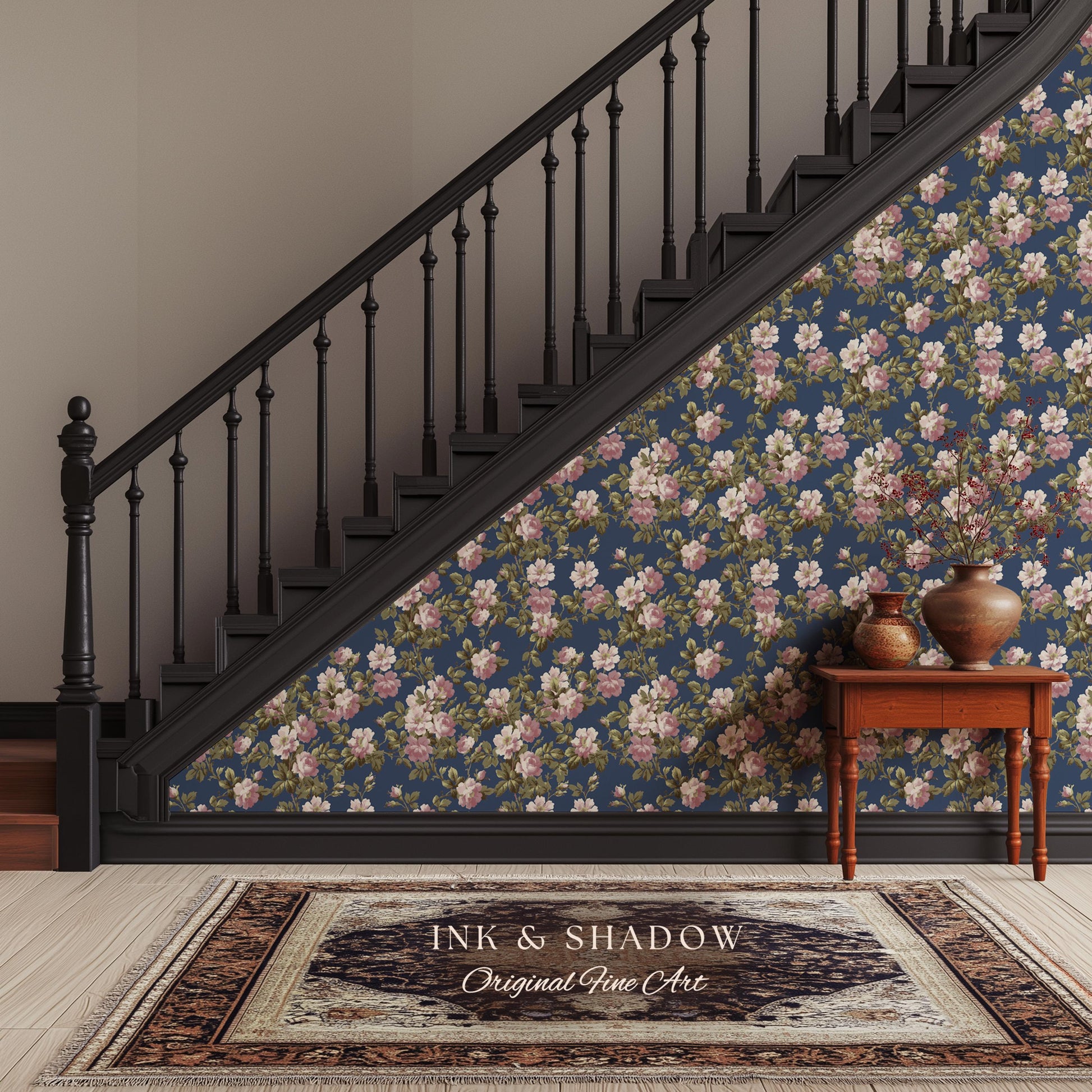 Traditional Cottage Rose Wallpaper | Soft Clustered Florals English Country Bedroom 19th Century Parlor Room Renter Friendly Chintz Wall