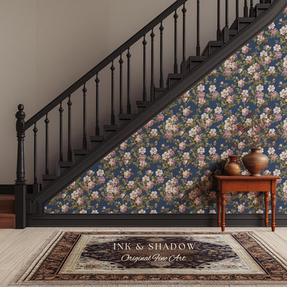 Traditional Cottage Rose Wallpaper | Soft Clustered Florals English Country Bedroom 19th Century Parlor Room Renter Friendly Chintz Wall