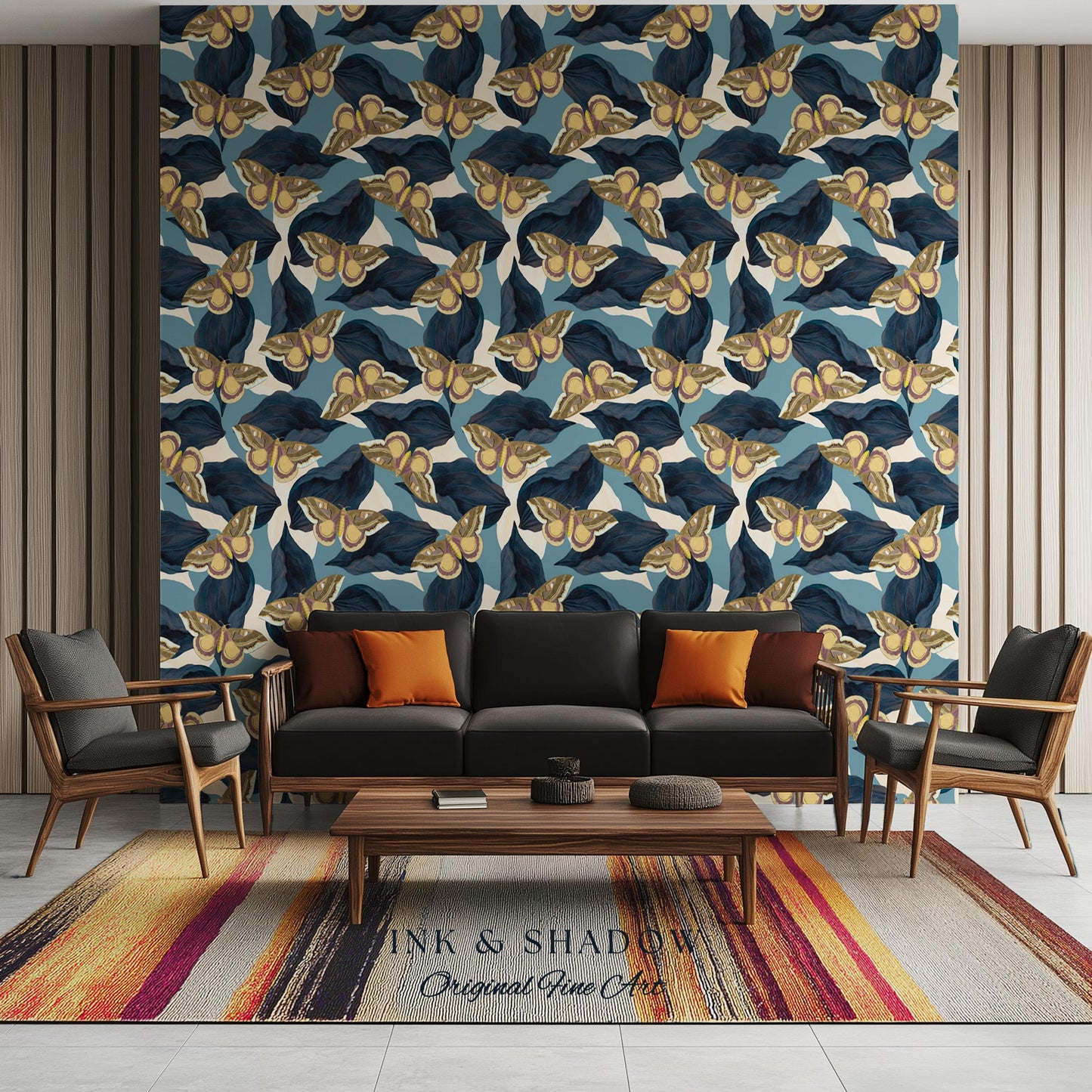 Naturalist Moth Print Wallpaper | Maximalist Blue Butterfly Wall Art Nouveau Peel and Stick Decor Museum Aesthetic Renter Friendly Floral