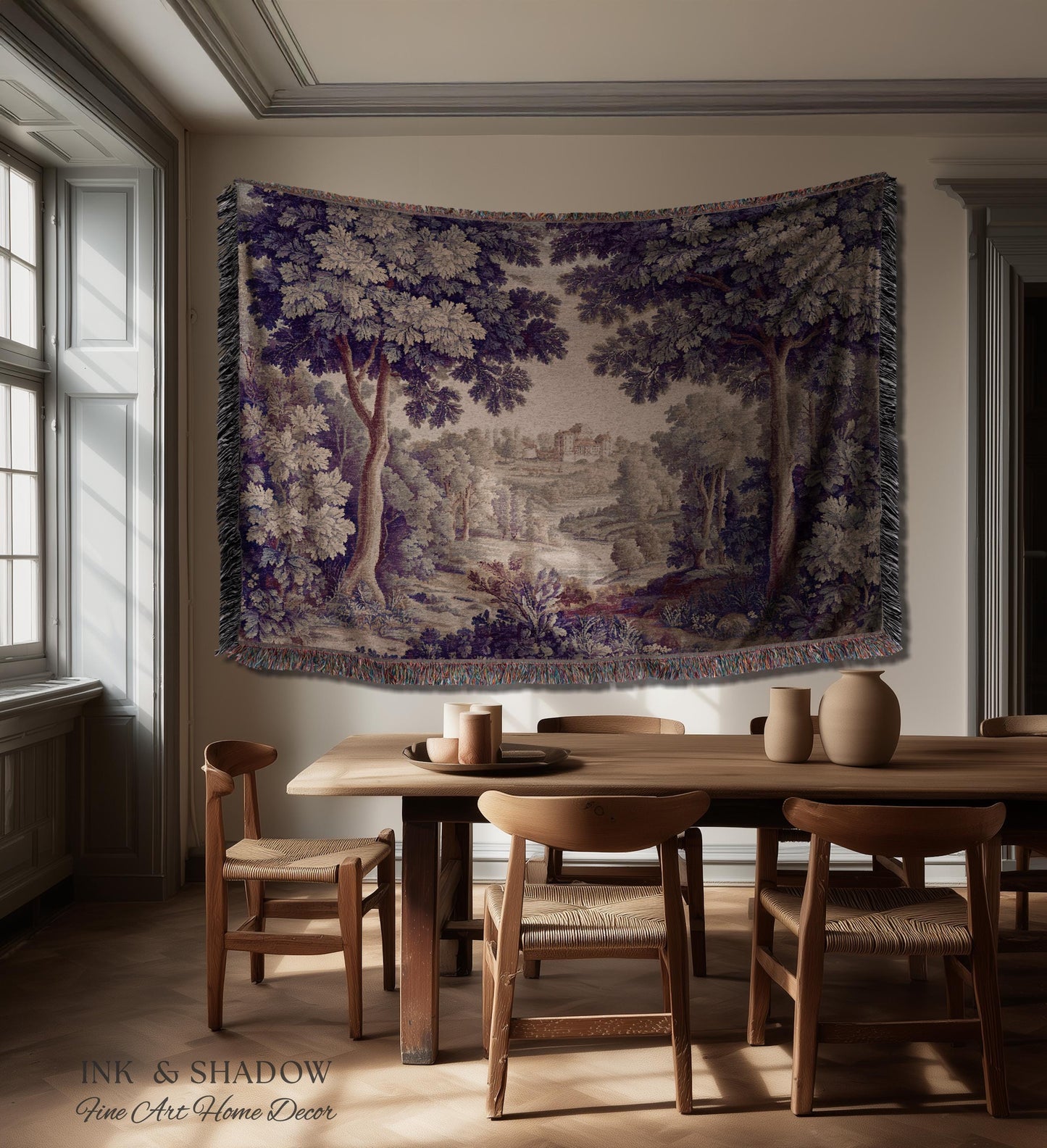 Ornate Forest Baroque Jacquard Tapestry | Traditional Landscape Grandmillenial Wall Hanging Victorian Rococo Bedroom Wall Art European Art