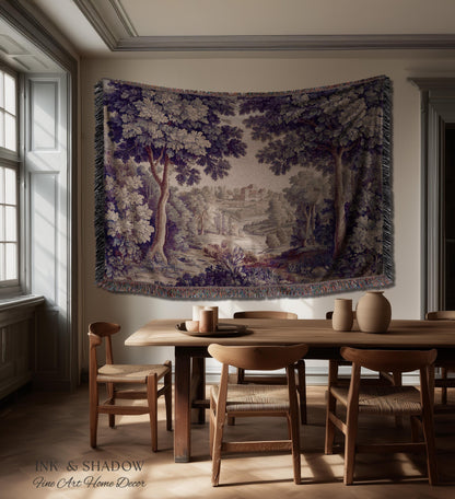 Ornate Forest Baroque Jacquard Tapestry | Traditional Landscape Grandmillenial Wall Hanging Victorian Rococo Bedroom Wall Art European Art