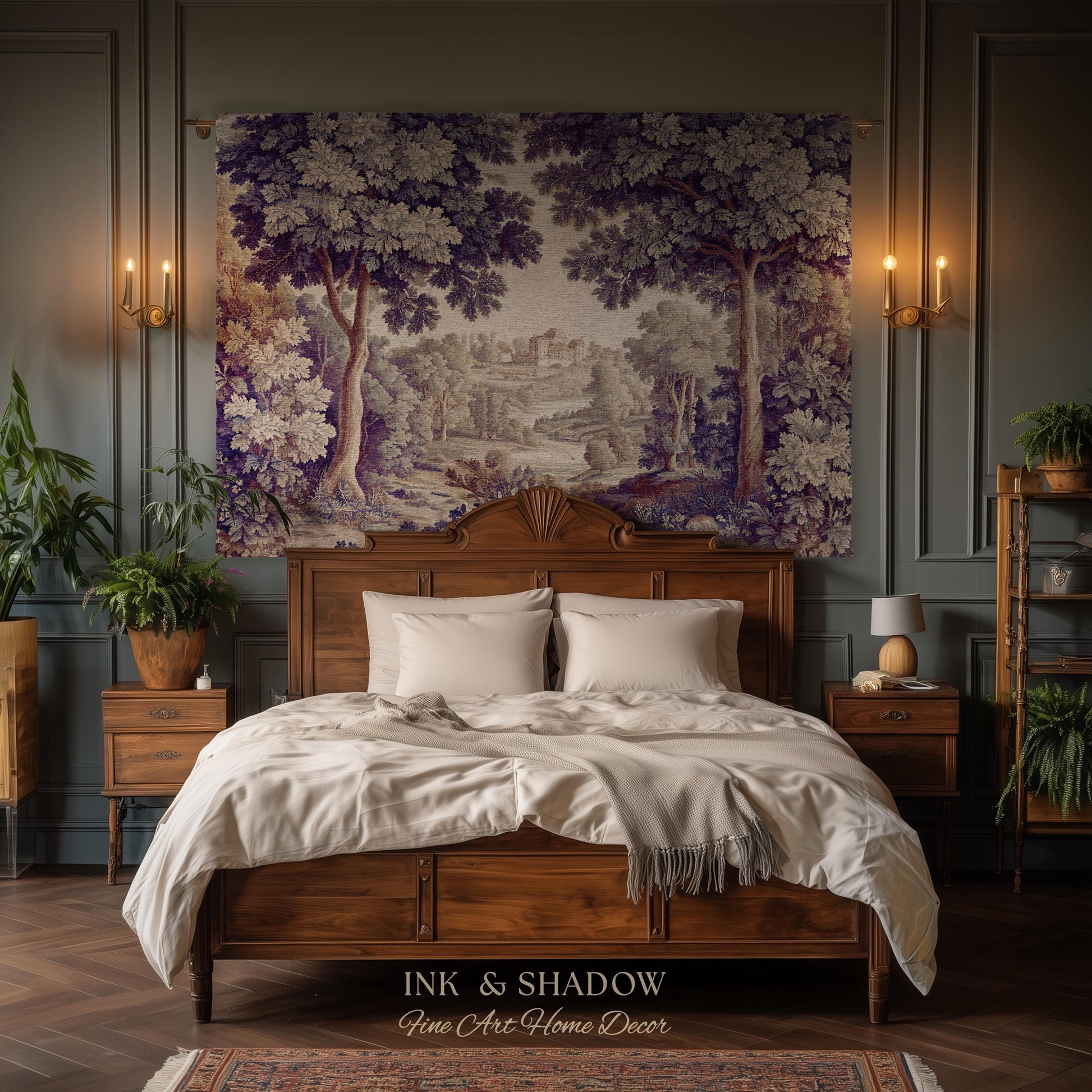 Ornate Forest Baroque Jacquard Tapestry | Traditional Landscape Grandmillenial Wall Hanging Victorian Rococo Bedroom Wall Art European Art