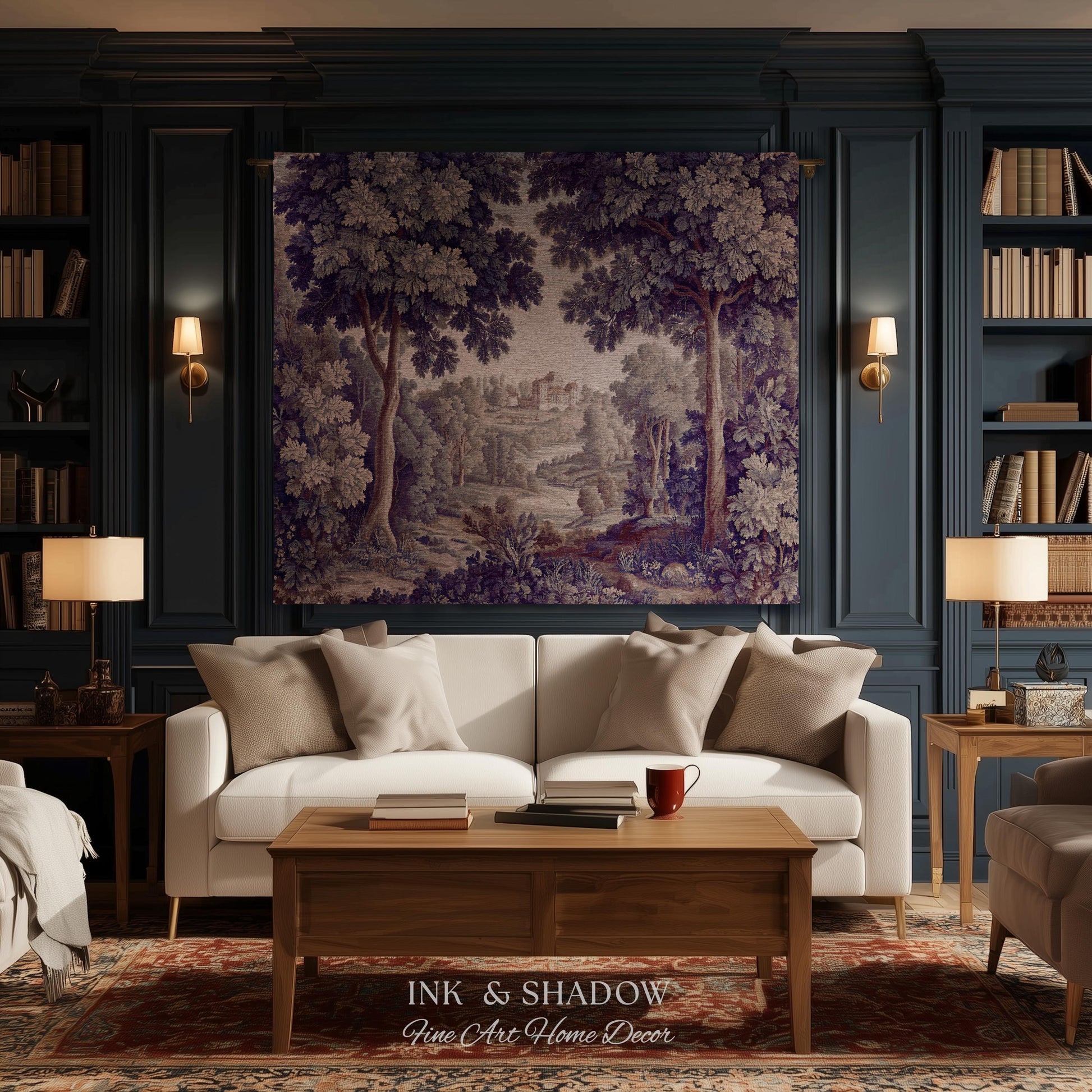 Ornate Forest Baroque Jacquard Tapestry | Traditional Landscape Grandmillenial Wall Hanging Victorian Rococo Bedroom Wall Art European Art