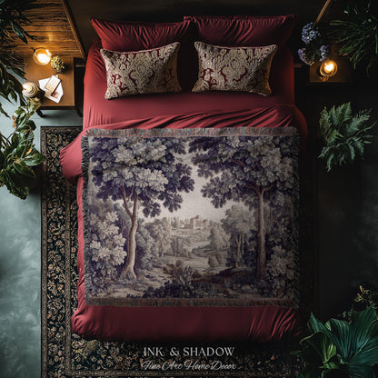 Ornate Forest Baroque Jacquard Tapestry | Traditional Landscape Grandmillenial Wall Hanging Victorian Rococo Bedroom Wall Art European Art