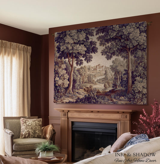Ornate Forest Baroque Jacquard Tapestry | Traditional Landscape Grandmillenial Wall Hanging Victorian Rococo Bedroom Wall Art European Art
