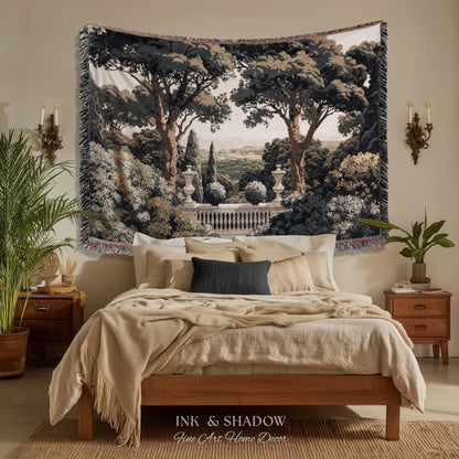 Tuscan Terrace Formal Wall Tapestry | Traditional Scenic Textile European Wall Art Neoclassical Verdure Woven Throw Blanket Classic Jacquard