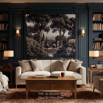 Tuscan Terrace Formal Wall Tapestry | Traditional Scenic Textile European Wall Art Neoclassical Verdure Woven Throw Blanket Classic Jacquard