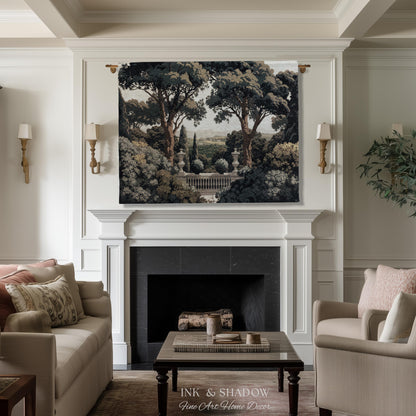 Tuscan Terrace Formal Wall Tapestry | Traditional Scenic Textile European Wall Art Neoclassical Verdure Woven Throw Blanket Classic Jacquard
