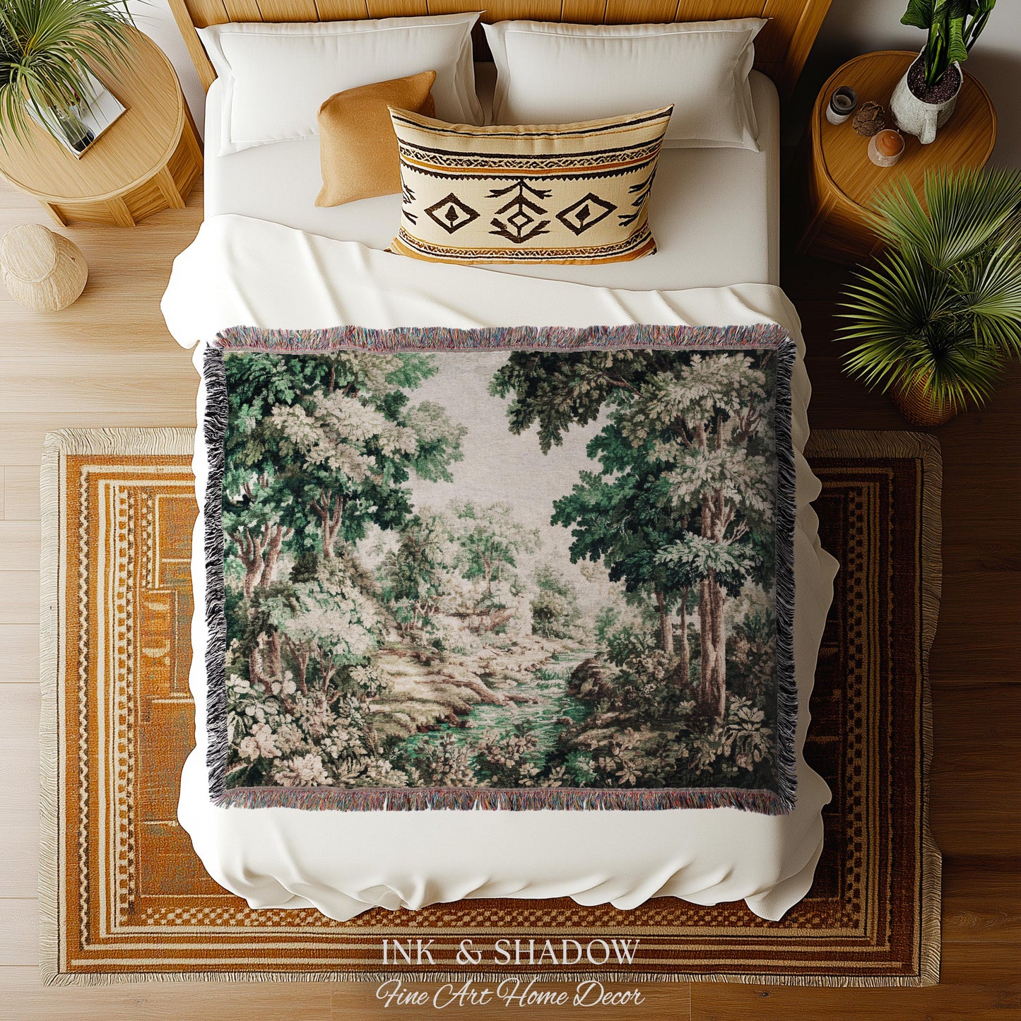 Romantic Woodland Creek Jacquard Wall Art | European Tapestry Serene Forest Landscape Timeless Pastoral Scene Soft Earthy Countryside