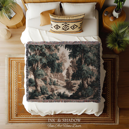 Rustic Landscape Forest River Art Woven Tapestry Throw | European Vintage Verdure Woodland Wall Decor French Jacquard Peaceful Nature Scene