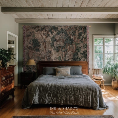 Pastoral Woodland Scene Forest Wall Hanging Jacquard Tapestry, European Verdure French Country Style Romantic Landscape Woven Throw Blanket
