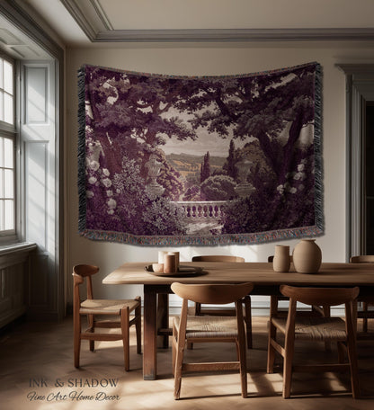 Dark Italian Garden Formal Woven Wall Art | Traditional Victorian Tapestry European Estate Jacquard Throw Blanket Neoclassical Home Romantic