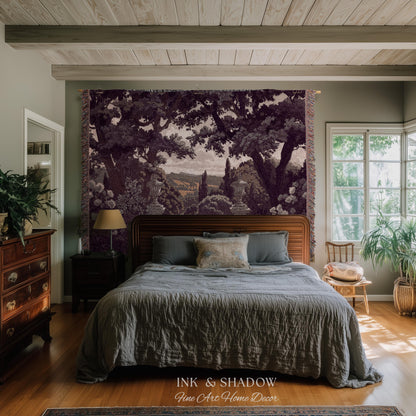 Dark Italian Garden Formal Woven Wall Art | Traditional Victorian Tapestry European Estate Jacquard Throw Blanket Neoclassical Home Romantic