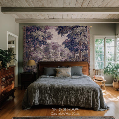 Dreamy Riverbank Romantic Wall Hanging | Cool Tone Pastel European Jacquard Woven Throw Blanket Aubusson French Verdure Tapestry Botanical