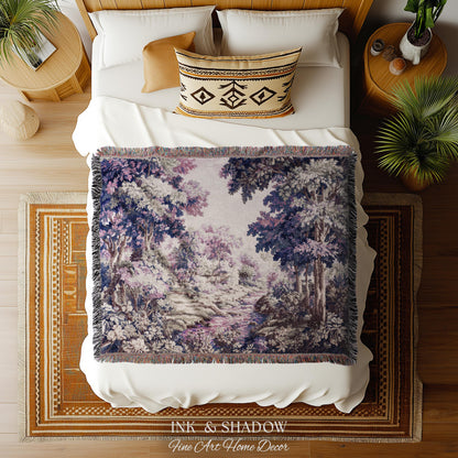 Dreamy Riverbank Romantic Wall Hanging | Cool Tone Pastel European Jacquard Woven Throw Blanket Aubusson French Verdure Tapestry Botanical