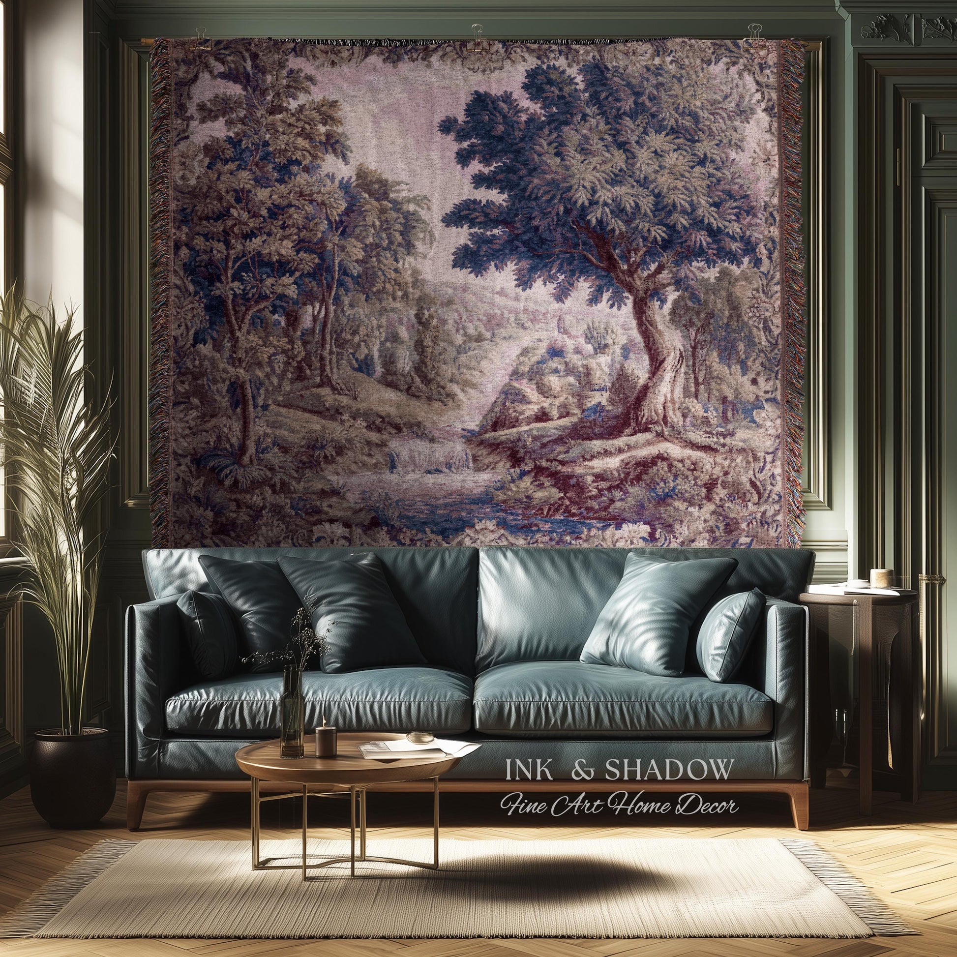 Aubusson Style Whimsical Woodland Art Wall Tapestry | French Rococo Textile Scenic Countryside Landscape Soft Luxury Romantic Pastoral Throw