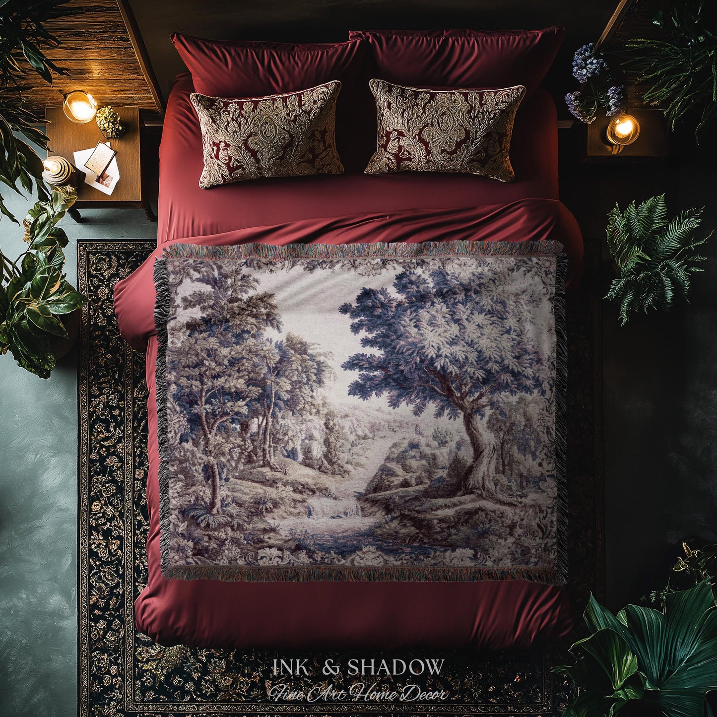 Aubusson Style Whimsical Woodland Art Wall Tapestry | French Rococo Textile Scenic Countryside Landscape Soft Luxury Romantic Pastoral Throw
