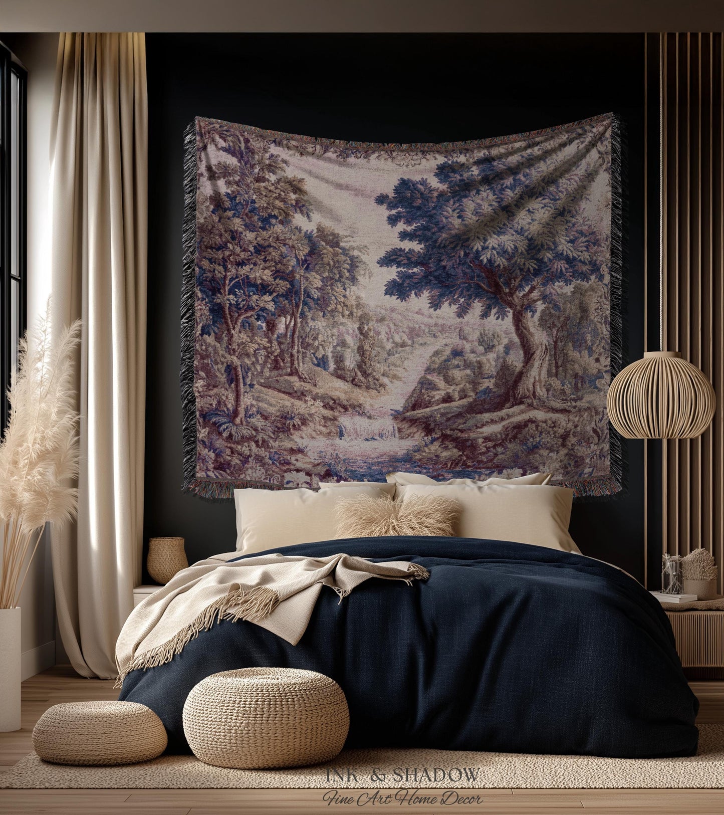 Aubusson Style Whimsical Woodland Art Wall Tapestry | French Rococo Textile Scenic Countryside Landscape Soft Luxury Romantic Pastoral Throw